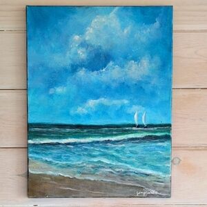 Sail Away Blue & Green Ocean New Original Artist Signed Canvas Acrylic Painting